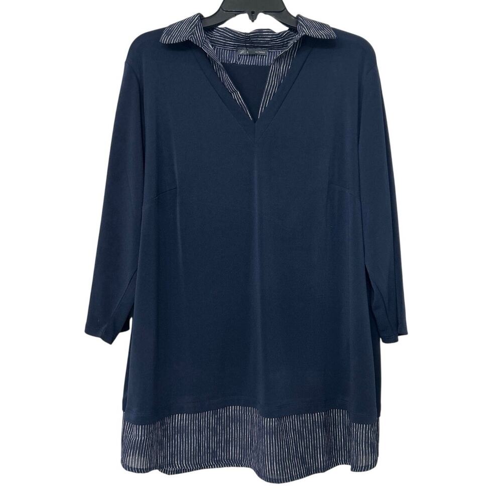 Adrianna Papell 2X Layered Look Tunic Top Navy Stripe NWT Nautical Relaxed